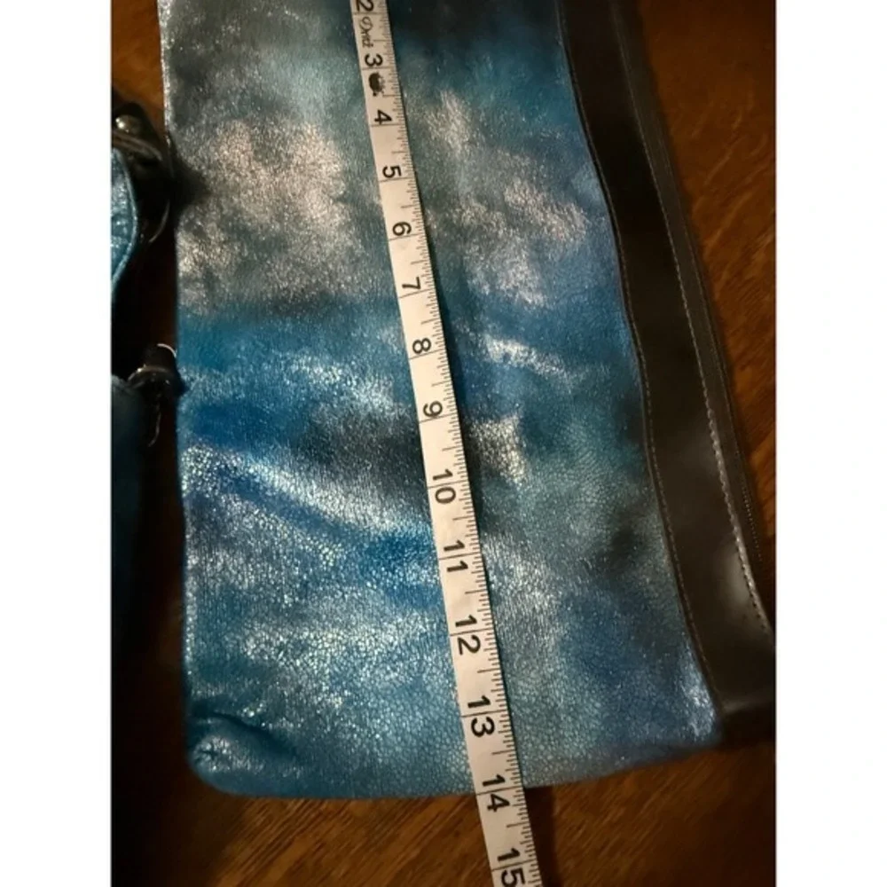Beijo Couture Blue Silver Metallic Tie Dye‎ Hobo Bag and Pouch Set 2pc